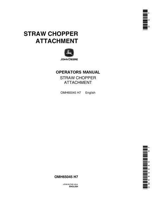 John Deere Straw Chopper Attachment for 40 (007001-), 42 (004001-), 45 (035001-) Combines OMH65045 Operators and Maintenance Manual PDF Download