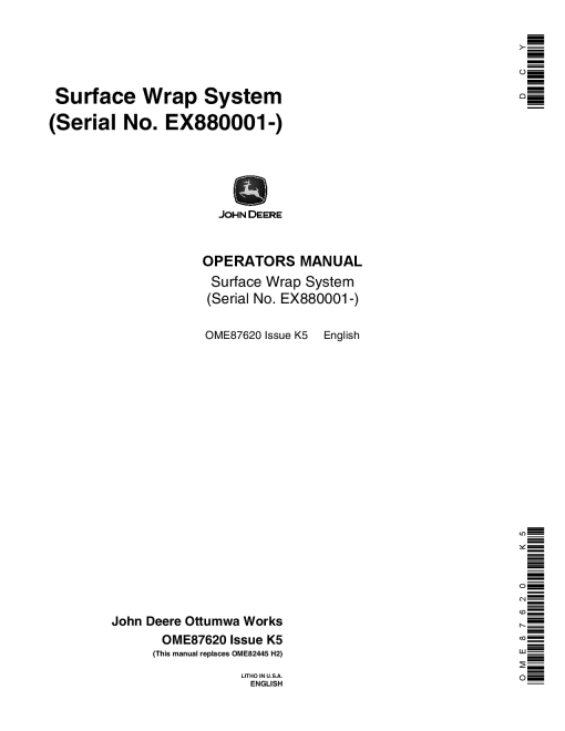 John Deere Surface Wrap System for 435, 535 Round Balers (880001-) OME87620 Operators and Maintenance Manual PDF Download