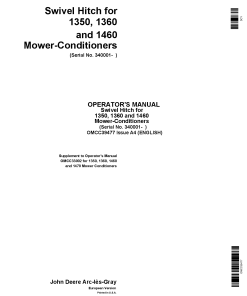 John Deere Swivel Hitch for 1350, 1360 and 1460 Mower-Conditioners (340001-) OMCC39477 Operators and Maintenance Manual PDF Download