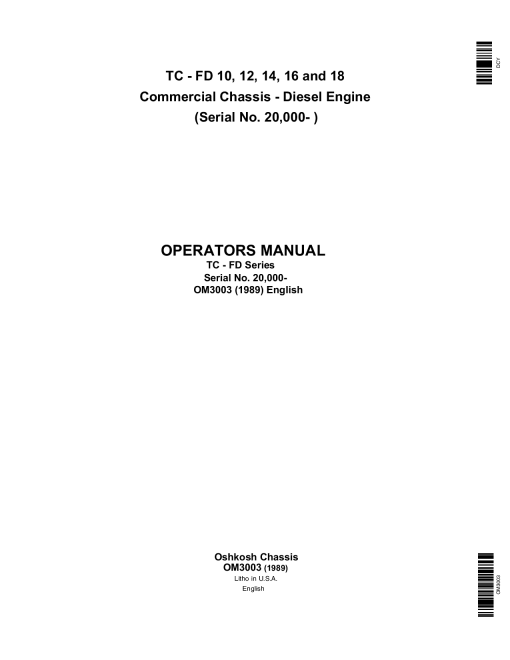 John Deere TC - FD 10, 12, 14, 16 and 18 Commercial Chassis - Diesel Engines OM3003 Operators and Maintenance Manual PDF Download