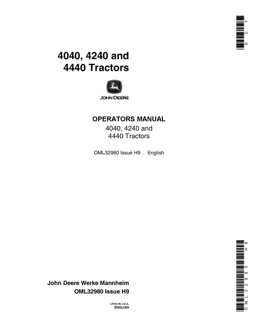 John Deere TR. 4040-4440 ENGLISH OML32980 Operators and Maintenance Manual PDF Download