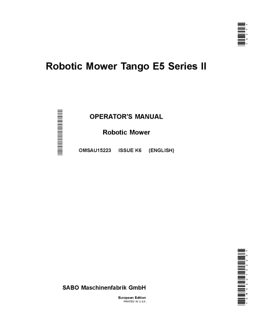 John Deere Tango E5 Series II Robotic Mower OMSAU15223 Operators and Maintenance Manual PDF Download