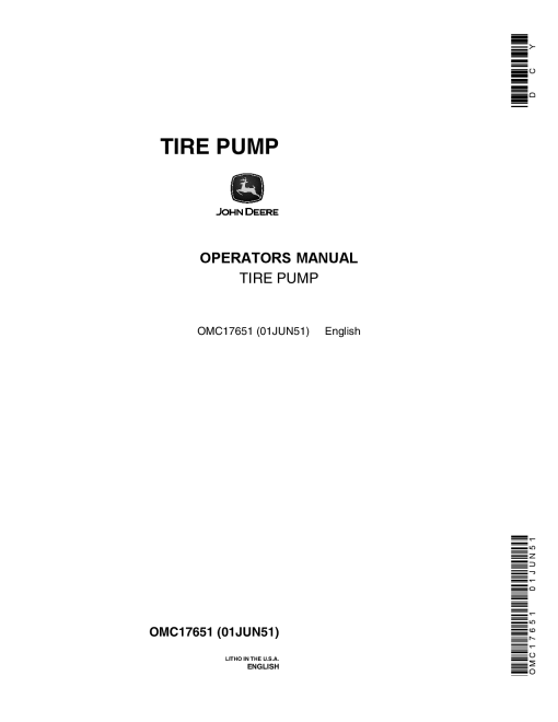 John Deere Tire Pump OMC17651 Operators and Maintenance Manual PDF Download