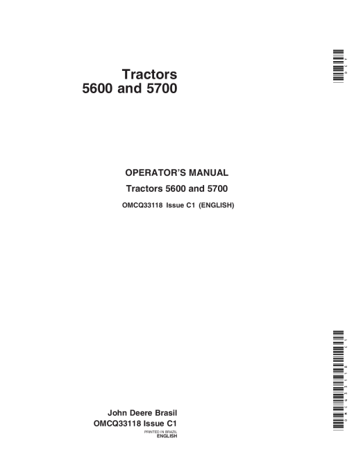 John Deere Tractors 5600, 5700 OMCQ33118 Operators and Maintenance Manual PDF Download