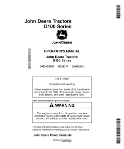 John Deere Tractors D100 Series D105, D110, D125, D130, D140, D160, and D170 OMGX25658 Operators and Maintenance Manual PDF Download