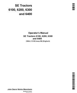 John Deere Tractors SE 6100, SE 6200, SE 6300, and SE 6400 OMAL113183 Operators and Maintenance Manual PDF Download