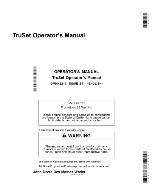 John Deere TruSet OMKK22451 Operators and Maintenance Manual PDF Download