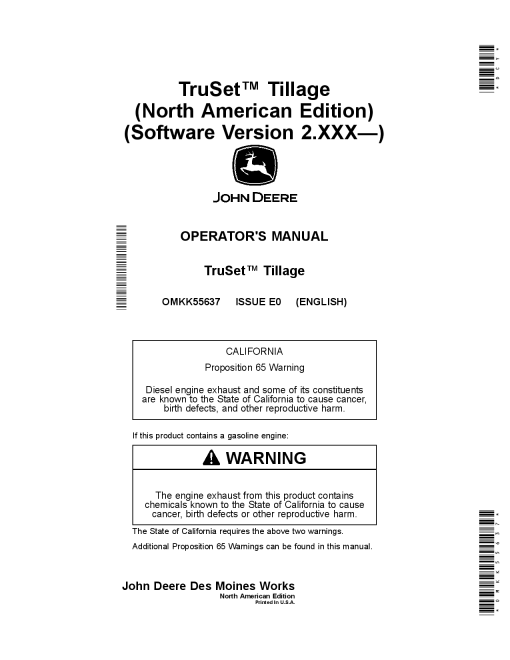 John Deere TruSetâ€œ Tillage (Software Version 2.XXX-) OMKK55637 Operators and Maintenance Manual PDF Download