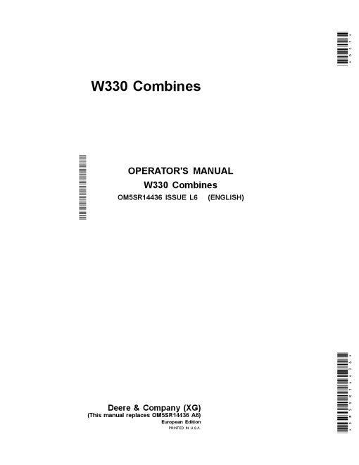 John Deere W330 Combines OM5SR14436 Operators and Maintenance Manual PDF Download