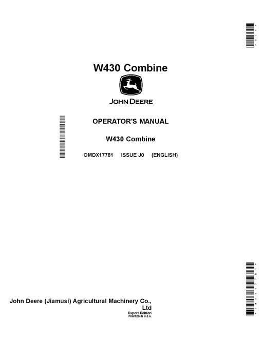 John Deere W430 Combine OMDX17781 Operators and Maintenance Manual PDF Download