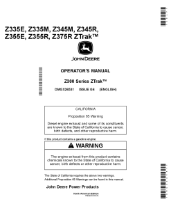 John Deere Z335E, Z335M, Z345M, Z345R, Z355E, Z355R & Z375R Ztrak (North American Edition) OMGX26531 Operators and Maintenance Manual PDF Download