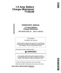 John Deere 1.5 Amp Battery Charger Maintainer OMTY26328 Operation and Maintenance manual PDF Download