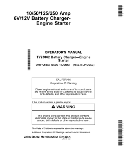 John Deere 10 50 125 250 Amp 6V 12V Battery Charger Engine Starter OMTY25862 Operation and Maintenance manual PDF Download