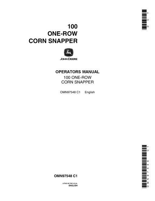 John Deere 100 One Row Corn Snapper OMN97548 Operation and Maintenance manual PDF Download