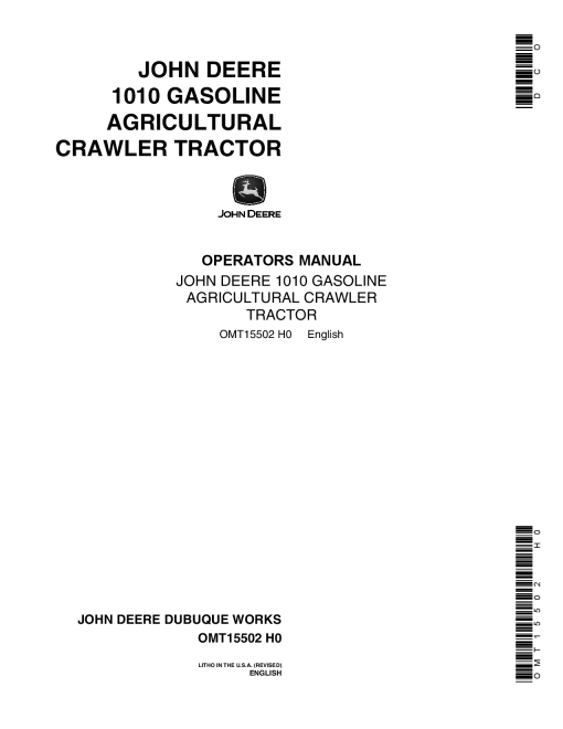 John Deere 1010 Gasoline Agricultural Crawler Tractor OMT15502 Operation and Maintenance manual PDF Download