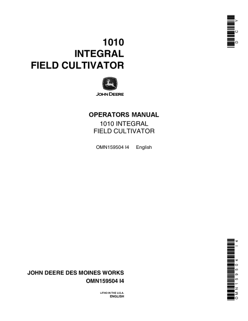 John Deere 1010 Integral Field Cultivator OMN159504 Operation and Maintenance manual PDF Download
