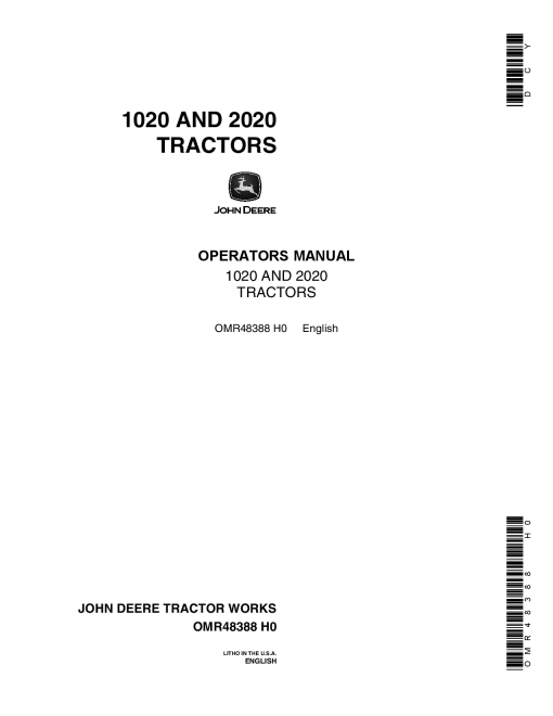 John Deere 1020 Series s.n. 062784 2020 Series s.n. 062926 Tractors OMR48388 Operation and Maintenance manual PDF Download