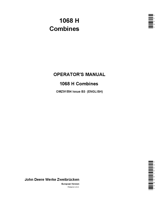 John Deere 1068 H Combines OMZ91554 Operation and Maintenance manual PDF Download
