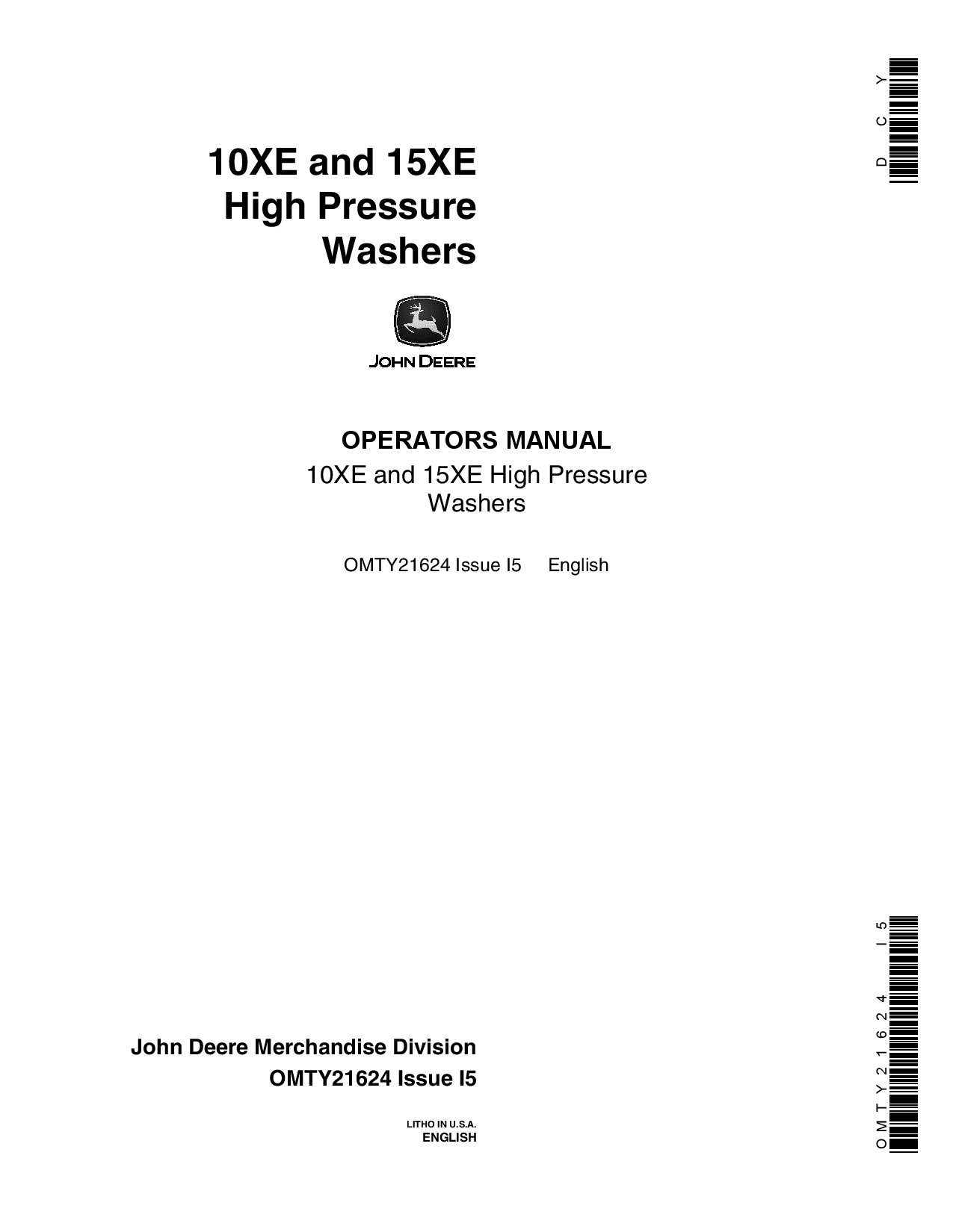 John Deere 10XE 15XE High Pressure Washers OMTY21624 Operation and Maintenance manual PDF Download
