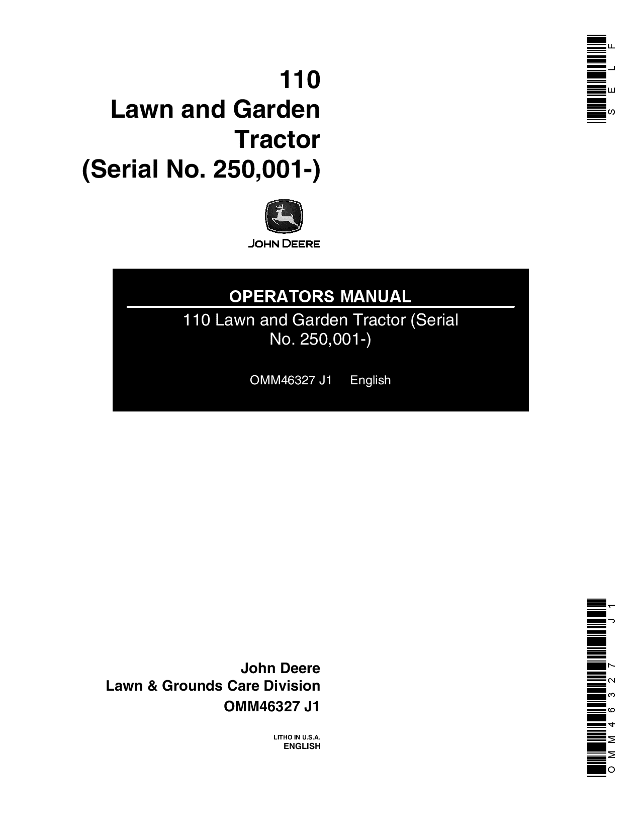 John Deere 110 110H Lawn Garden Tractor OMM46327 Operation and Maintenance manual PDF Download