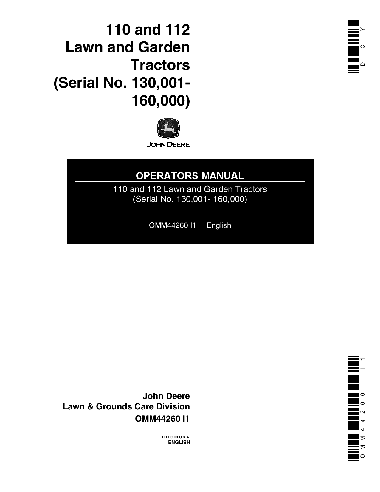 John Deere 110 112 Lawn Garden Tractors OMM44260 Operation and Maintenance manual PDF Download