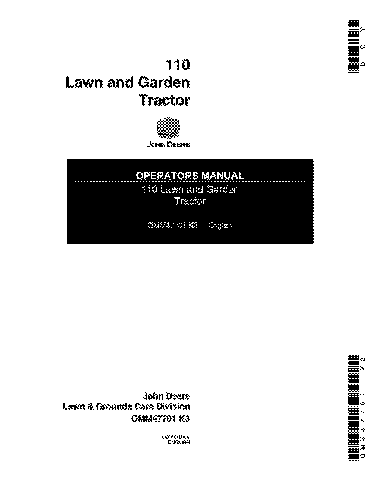John Deere 110 Lawn Garden Tractor OMM47701 Operation and Maintenance manual PDF Download