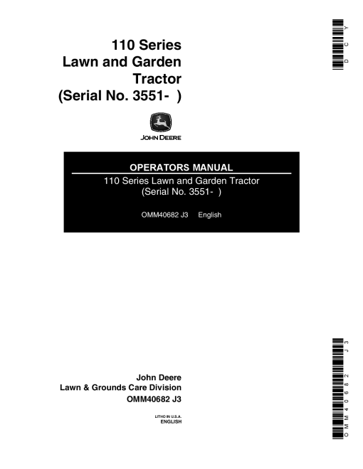 John Deere 110 Lawn Garden Tractors OMM40682 Operation and Maintenance manual PDF Download
