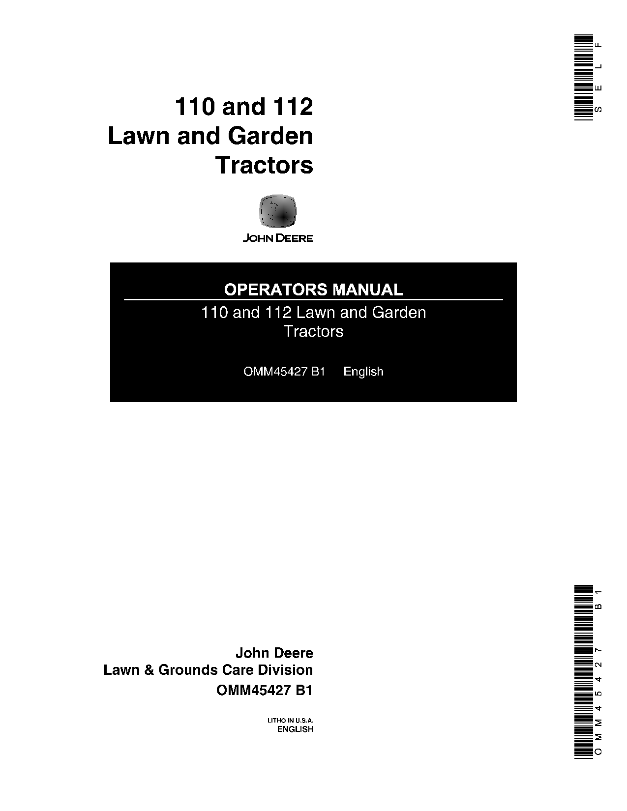 John Deere 110110H112 112H Lawn Garden Tractor OMM45427 Operation and Maintenance manual PDF Download