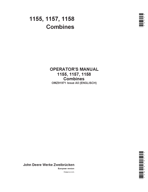 John Deere 11551157 1158 Combines OMZ91971 Operation and Maintenance manual PDF Download