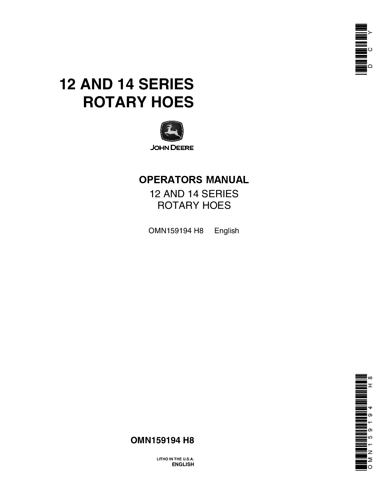 John Deere 12 14 Series Rotary Hoes OMN159194 Operation and Maintenance manual PDF Download