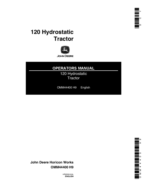 John Deere 120 Hydrostatic Tractor OMM44400 Operation and Maintenance manual PDF Download