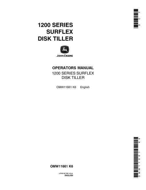 John Deere 1200 Series Surflex Disk Tiller OMW11661 Operation and Maintenance manual PDF Download