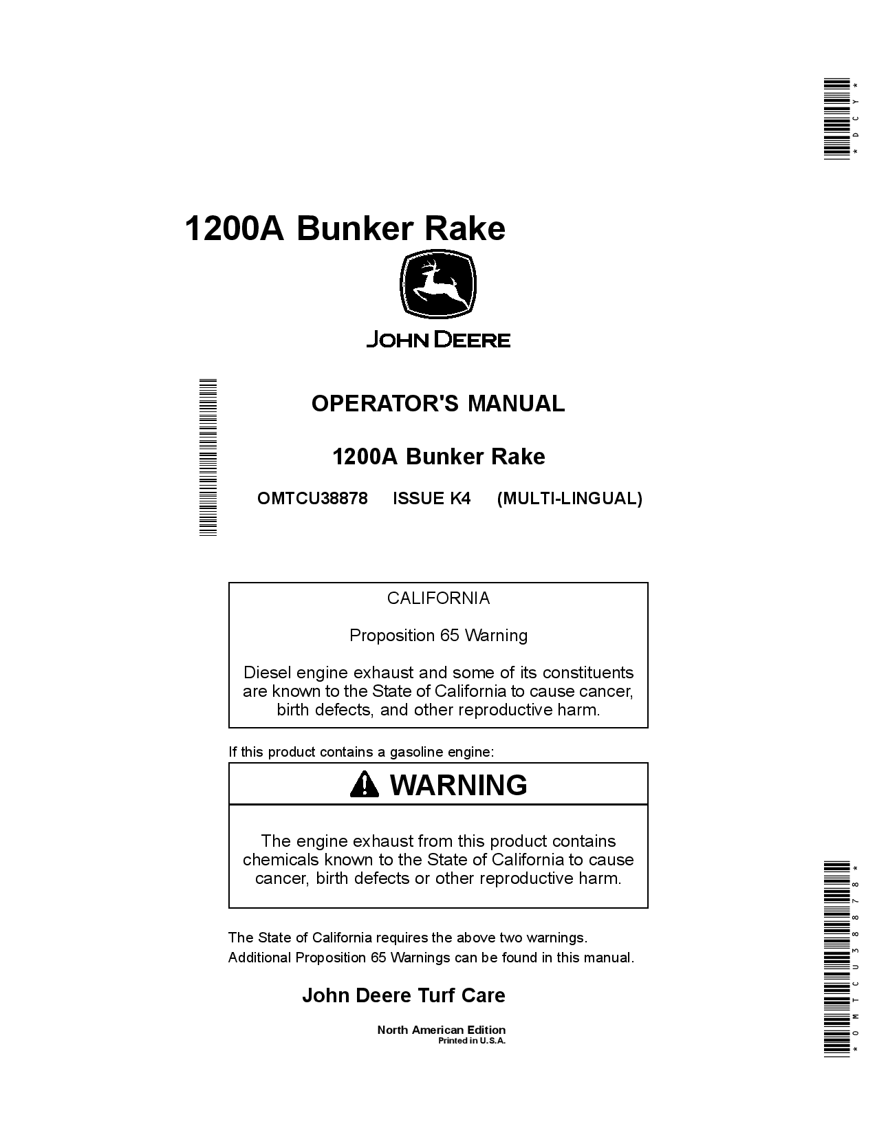 John Deere 1200A Bunker Field Rake North American Edition 220001 230000 Order manual as OMTCU38878 Operation and Maintenance manual PDF Download