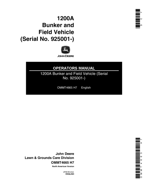 John Deere 1200A Bunker Field Rake Vehicle OMMT4665 Operation and Maintenance manual PDF Download