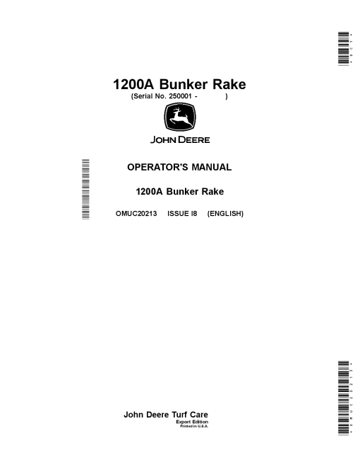 John Deere 1200A Bunker Rakes OMUC20213 Operation and Maintenance manual PDF Download