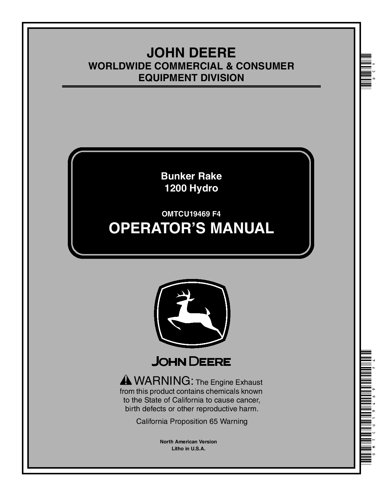 John Deere 1200H Bunker Field Rake North American Edition 010001 020000 OMTCU19469 Operation and Maintenance manual PDF Download