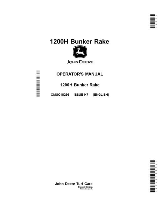 John Deere 1200H Bunker Rake OMUC18296 Operation and Maintenance manual PDF Download