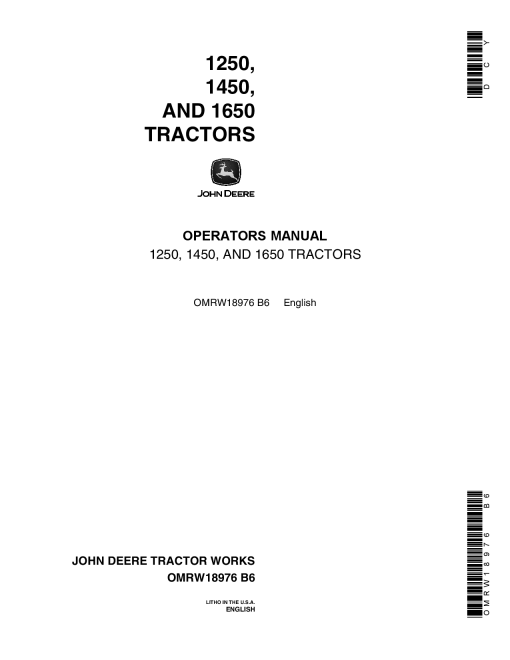 John Deere 1250 1450 1650 Tractors OMRW18976 Operation and Maintenance manual PDF Download