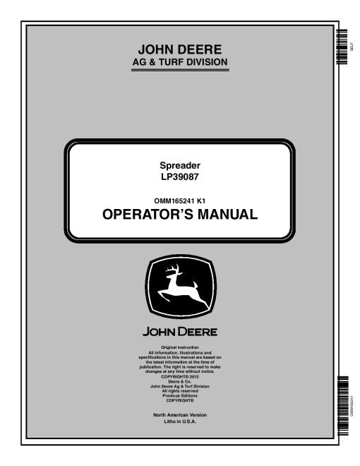 John Deere 130LB Spreader LP39087 OMM165241 Operation and Maintenance manual PDF Download