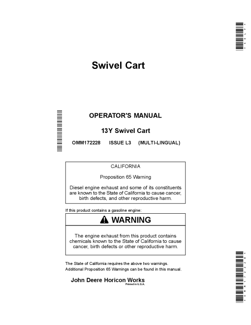 John Deere 13Y Swivel Cart OMM172228 Operation and Maintenance manual PDF Download