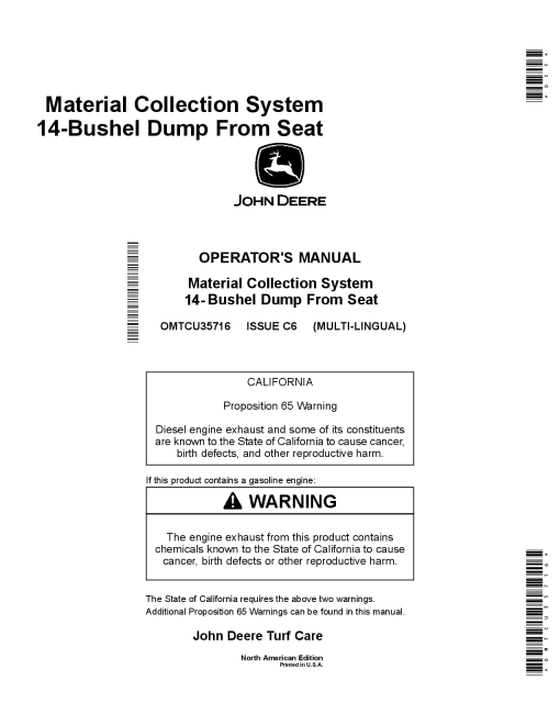 John Deere 14 8ushel Material Collection System Dump From Seat Blower 075001 Hopper 015001 North American OMTCU35716 Operation and Maintenance manual PDF Download