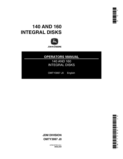 John Deere 140 160 Integral Disks OMTY3997 Operation and Maintenance manual PDF Download