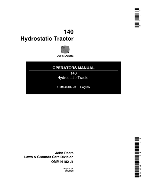 John Deere 140 Hydrostatic Tractor OMM46182 Operation and Maintenance manual PDF Download
