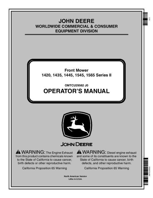 John Deere 1420 1435 1445 110001 1545 090001 1565 100001 Series II Front Mower OMTCU29562 Operation and Maintenance manual PDF Download