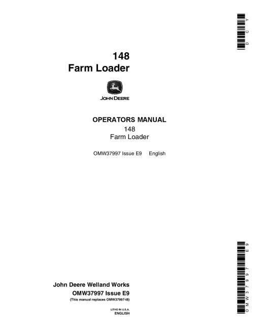John Deere 148 Farm Loader OMW37997 Operation and Maintenance manual PDF Download