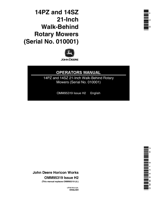 John Deere 14PZ 14SZ Rotary Mowers 010001 OMM95319 Operation and Maintenance manual PDF Download