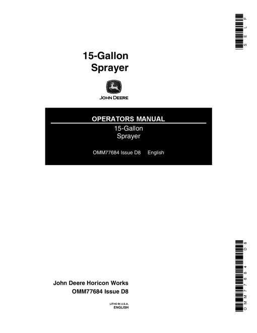 John Deere 15 Gallon Sprayer 100300 OMM77684 Operation and Maintenance manual PDF Download