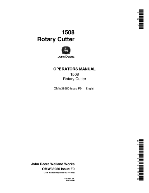 John Deere 1508 Rotary Cutter 029600 OMW38950 Operation and Maintenance manual PDF Download