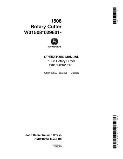 John Deere 1508 Rotary Cutter 029601 OMW40652 Operation and Maintenance manual PDF Download