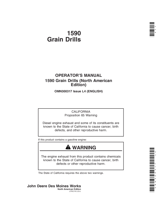 John Deere 1590 Grain Drills OMN300317 Operation and Maintenance manual PDF Download